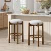 Christopher Knight Home Lilac Modern Counter Height Bar Stools Set of 2, Fabric Round Stool Chair for Kitchen Island, Wood Dining Room Chair, Upholstered Counter Stool with Footrest,Dark Walnut+Ivory(Dark Walnut+ivory)