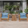 Christopher Knight Home Lucy Acacia Wood Outdoor Patio Furniture Set, 3 Pieces Patio Set, Round Side Table and ArmChairs Conversation Set with Cushion for Garden Lawn Balcony, Dark Gray + Light Teak(Blue + Light Teak)
