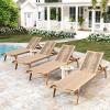 Christopher Knight Home Lurelala Set of 4 Outdoor Patio Wood Adjustable Chaise Lounges with Rope Seating, Rope Chaise Lounge with Acacia Wood Frame, Chaise Lounge for Poolside Balcony, Teak+Beige