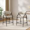 Christopher Knight Home Mabel Modern Counter Height Bar Stools Set of 2, Fabric Upholstered Bar Stool for Kitchen Island, Metal Frame Dining Armchair, Counter Stool with Footrest, Beige+Black