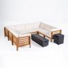 Christopher Knight Home Maliwi Outdoor U-Shaped Acacia Wood 8-Seater Sectional Conversation Set with Fire Pit and Water Resistant Cushions, 116.50 “W x 88.50 “D x 26.5 “H, Teak + Beige + Dark Gray