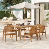 Christopher Knight Home Meja Acacia Wood Outdoor Dining Set for 6, Wooden 7 Piece Patio Dining Table Set, Wooden Outdoor Dining Armchair and Table Set with Cushion, Patio Furniture Set, Teak+Beige