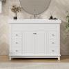 Christopher Knight Home Meril 47.25″ Bathroom Vanity with Resin Sink, Bathroom Vanity Storage Cabinet with Sink, Soft-Close 6 Drawers and 2 Doors with 2-Tier Shelves, Pinewood Leg Freestanding, White(47.25″)