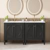 Christopher Knight Home Meril Bathroom Vanity Cabinets with Sinks Set of 2, Double Sink Combo Set Bathroom Vanity, Soft-Close Door with Storage Shelves and Drawers, Side Storage Shelves, Green(Black)