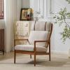 Christopher Knight Home Nadine Wooden Club Chair, Upholstered Accent Chair, Cushions Support Armchair, Comfy Lounge, Single Reading Sofa, Solid Wood Frame Armchair for Living Room Home, Ivory+Teak(Light Gray+teak)