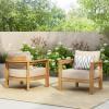 Christopher Knight Home Nami Set of 2 Patio Acacia Wood Club Chair with Cushions, Comfy Lounge Chair Outdoor, Stylish Garden Seating, Semi-Circular Back Armchair for Backyard, Beige + Light Teak