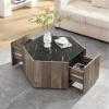 Christopher Knight Home Nancy Hexagonal Coffee Table with Storage, Living Room Table with 2 Drawers, Modern Style with Faux Marble Textured Top, Center Tables for Reception Areas, Black+Light Brown(Black+light Brown)