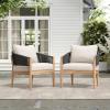 Christopher Knight Home Naomi Set of 2 Patio Acacia Wood Club Chair with Cushions, Handwoven Rope Lounge Chair Outdoor for Porch/Backyard, Stylish Garden Seating with Curved Backrest, Beige + Black(Beige + Black)