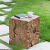 Christopher Knight Home Nataly 18.75″ H Small Outdoor Side Table, Carved Garden Stool with Stone Block Shape, Lightweight Concrete End Table, Patio Decorative Home Stool for Balcony Backyard, White(Brown/Stump)