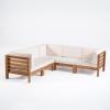 Christopher Knight Home Oana Outdoor V-Shaped Sectional Sofa Set – 5-Seater – Acacia Wood – Outdoor Cushions – Teak and Beige