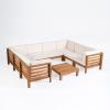 Christopher Knight Home Oana U-Shaped Sectional Sofa Set with Coffee Table-9-Piece 8-Seater-Acacia Wood-Outdoor Cushions, 28 “W x 30.25 “D x 26.5 “H, Teak + Beige
