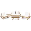 Christopher Knight Home Outdoor Acacia Wood 4 Seater Chat Set with Side Table and Coffee Table, Teak and White