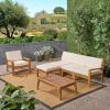 Christopher Knight Home Outdoor Acacia Wood 4-Seater Sectional Conversation Set with Ottoman and Coffee Table, Teak Finish and Beige Cushions
