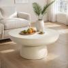 Christopher Knight Home Patsy Modern Lightweight Concrete Coffee Table, Indoor and Outdoor Round Top Accent Table, MGO Sofa End Table with Pedestal Base, No Assembly Needed, White Marble Finish(Beige)