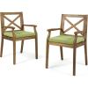 Christopher Knight Home Peter | Outdoor Acacia Wood Dining Chair Set of 2, Teak/Green Cushion