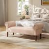 Christopher Knight Home Peter 59″ Teddy Fabric Upholstered End of Bed Ottoman, Wooden Ottoman Bench with Rolled Arms, Long Entryway Foot Rest, Bedroom End of Bed Foot Stools, Grey(Light Khaki)