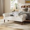 Christopher Knight Home Peter 59″ Teddy Fabric Upholstered End of Bed Ottoman, Wooden Ottoman Bench with Rolled Arms, Long Entryway Foot Rest, Bedroom End of Bed Foot Stools, Grey(White)