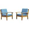 Christopher Knight Home Peyton Outdoor Wooden Club Chairs with Cushions, 2-Pcs Set, Teak Finish / Blue