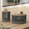 Christopher Knight Home Peyz Acacia Wood Outdoor Side Table Set of 2 with Woven Rope Design, Patio Round Coffee Table Set with Small Side Desk, Functionality Stylish 2 Tables for Garden, Teak + Grey(Teak + Grey)