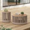 Christopher Knight Home Peyz Acacia Wood Outdoor Side Table Set of 2 with Woven Rope Design, Patio Round Coffee Table Set with Small Side Desk, Functionality Stylish 2 Tables for Garden, Teak + Grey(Teak + Beige)
