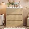Christopher Knight Home Polla 30″ Bathroom Vanity with Ceramic Sink, Wooden Bathroom Vanity Organizer, Soft Closing Door Bathroom Vanity Cabinet, Freestanding Pedestal Sink Storage Cabinet, Natural(Natural)