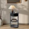 Christopher Knight Home Pomme 3-Tier Metal Small Side Table, Narrow Bedside Table with Sliding Door Cabinet, Bedroom Decoration Organizer, Round End Table with Storage, Space Saving, Matte White(Matte Black)
