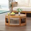 Christopher Knight Home Puekest Acacia Wood Coffee Table with Woven Rope Accents, Outdoor Patio Slatted Round Centerpiece, Boho Chic Garden Sofa Side Accent Table for Modern Decor, 27.95″ W, Teak