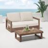 Christopher Knight Home Rammus 2 Pieces Outdoor Conversation Set, Acacia Wood Chat Set, Rectangular Coffee Table and Patio Loveseat Sofa, Slat Design Patio Furniture Set for Garden, Beige + Light Grey(Beige + Brown)
