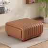Christopher Knight Home Reyno Upholstered Ottoman with Storage for Living Room, Faux Leather Storage Ottoman Foot Rest with Side Drawers, Modern Square Coffee Table with Wooden Frame, Grey(Brown)