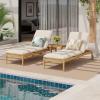 Christopher Knight Home Riviera Acacia Wood Chaise Lounge Chair Outdoor Set of 2, Wooden Patio Outdoor Chaise Lounge with Wheels and Cushions, Adjustable Backrest Single Lounge Sofa, Light Teak+Beige