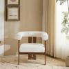 Christopher Knight Home Rones Modern Velvet Upholstered Accent Chair, Wooden Living Room Club Chair with Curved Backrest, Minimalist Bedroom Comfy Reading Chair, Thick Padded Seat, Dark Brown+Walnut(White and Brown)