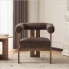 Christopher Knight Home Rones Modern Velvet Upholstered Accent Chair, Wooden Living Room Club Chair with Curved Backrest, Minimalist Bedroom Comfy Reading Chair, Thick Padded Seat, Dark Brown+Walnut(Dark Brown+walnut)