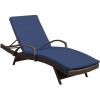Christopher Knight Home Salem Outdoor Wicker Adjustable Chaise Lounge with Arms, with Cushion, Multibrown / Navy Blue(Multibrown / Navy Blue)