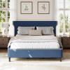 Christopher Knight Home Salus Linen Upholstered Queen Size Bed Frame with Headboard, Modern Queen Bed Frame and Headboard, Wooden Slats Support, Easy Assembly, No Box Spring Needed, Beige(Blue)