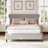 Christopher Knight Home Salus Linen Upholstered Queen Size Bed Frame with Headboard, Modern Queen Bed Frame and Headboard, Wooden Slats Support, Easy Assembly, No Box Spring Needed, Beige(Grey)