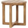 Christopher Knight Home Selma Acacia Wood Outdoor Side Table, Decorative Rectangular Small Accent Table, Weather Resistant Patio End Table for Balcony Beach Pool Side, Slatted Design, White PU(Hamel circular With Teak Finish)