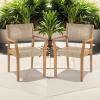 Christopher Knight Home Set of 2 Amaris Farmhouse Patio Garden Furntiure Acacia Wood Dining Chairs, Armchair for Indoor/Outdoor Dinner, Woven Wicker Accents, Poolside Kitchen Side Chair, Teak+Beige