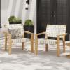 Christopher Knight Home Set of 2 Lena Patio Furniture Acacia Wood Armchair, Woven Rope Outdoor Club Chair, Deep Seating Porch Chairs for Garden, Backyard/Balcony, Light Teak Finish & Black(Light Teak Finish & White)