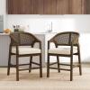 Christopher Knight Home Set of 2 Morley Wooden Counter Stool,Dining Room/Kitchen Island Barstool with footrest, Curved Backrest,Wicker/Cane Accents,Soft Removable Cushions, Light Beige+Light Ash(Beige+walnut)