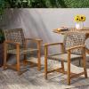 Christopher Knight Home Set of 2 Royce Acacia Wood Patio Dining Chairs, Solid Wooden Outdoor Kitchen Side Chair with Wicker Accent, Faux Rattan Garden Dining Room Armchair, Grey+Natural Brown