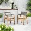 Christopher Knight Home Set of 2 Terry Farmhouse Country Patio Acacia Wood Dining Armchairs, Outdoor Side Chair with Rope Woven Backrest,Garden/Backyard Accent Chair with Cushions,Black+Natural Brown(Grey+natural Brown)