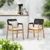Christopher Knight Home Set of 2 Terry Farmhouse Country Patio Acacia Wood Dining Armchairs, Outdoor Side Chair with Rope Woven Backrest,Garden/Backyard Accent Chair with Cushions,Black+Natural Brown(Black+natural Brown)