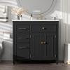Christopher Knight Home Shandy 36″ Bathroom Vanity with Ceramic Sink, Freestanding Wooden Bathroom Vanity Organizer, Soft Closing Door Bathroom Storage Cabinet with Drawer and Adjustable Shelf, Black(Black)