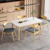 Christopher Knight Home Sivir 5-Piece Rubberwood Dining Room Table Set for 4, Dining Table Set for 4 with Ergonomic Upholstered Chairs, Kitchen Table Chairs Set of 4, Natural + Beige + White Oak(Natural + Grey + White Oak)