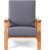 Christopher Knight Home Smeb Lounge Chair Outdoor with Cushions, Acacia Wood Adirondack Chair, Slatted Design Side Chair, Extra Seating for Balcony Backyard Poolside Garden, White + Beige(Teak + Dark Gray)