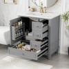 Christopher Knight Home Supah 30″ Bathroom Vanity with Ceramic Sink, Rubberwood Frame, One Door with Shelf and Three Drawers, Storage Cabinet, Toilet Organizer, Soft Close Door, Light Green(Grey)