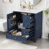 Christopher Knight Home Supah 30″ Bathroom Vanity with Ceramic Sink, Rubberwood Frame, One Door with Shelf and Three Drawers, Storage Cabinet, Toilet Organizer, Soft Close Door, Light Green(Blue)