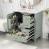 Christopher Knight Home Supah 30″ Bathroom Vanity with Ceramic Sink, Rubberwood Frame, One Door with Shelf and Three Drawers, Storage Cabinet, Toilet Organizer, Soft Close Door, Light Green(Light Green)