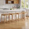 Christopher Knight Home Tana Boho Backless Counter Height Bar Stools Set of 4, Acacia Wood Counter Stools with Rope Wicker Seat, Square Bar Stool for Kitchen Island, Wooden Dining Room Chair, Natural