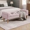 Christopher Knight Home Teaki Mid-Century Modern Upholstered Ottoman Bench, Wooden Bedroom End of Bed Bench, Tufted Top Entryway Ottoman Foot Rest, Living Room Sofa Extra Seat, Pink(Pink)